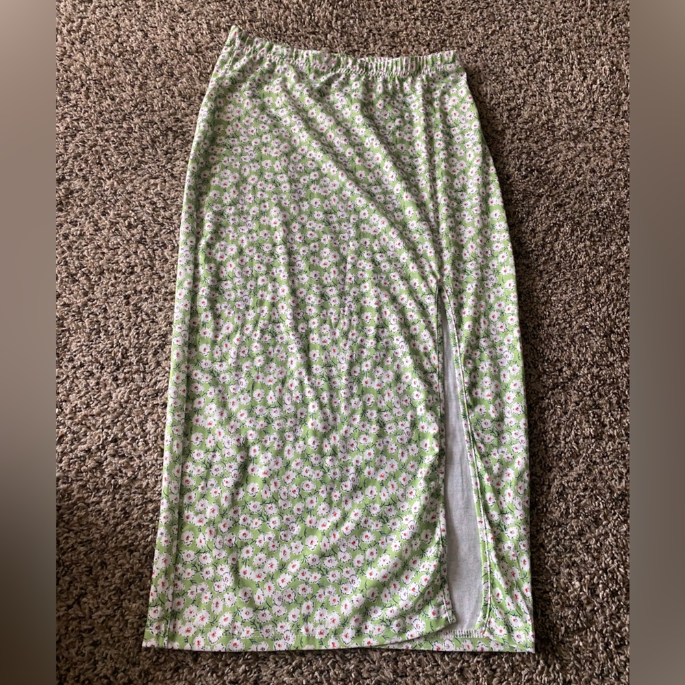 Green floral skirt